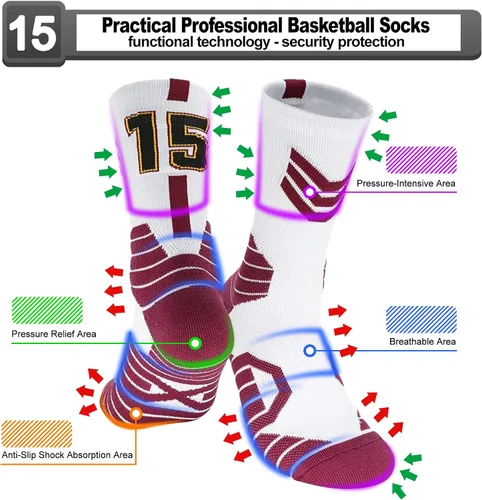 Miniatura 40 de 2 pares de calcetines de baloncesto para hombres y niños, equipo de baloncesto con número de la suerte, calcetines de estrella para niños y adultos