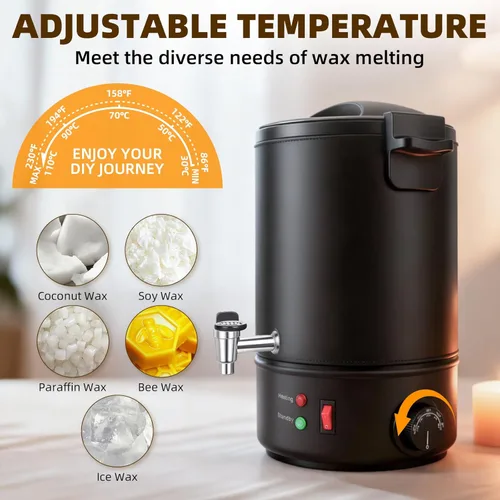 Miniatura 5 de Faazy Derretidor de cera de 13 libras para hacer velas, cera eléctrica grande con control de temperatura y boquilla de vertido sin obstrucciones