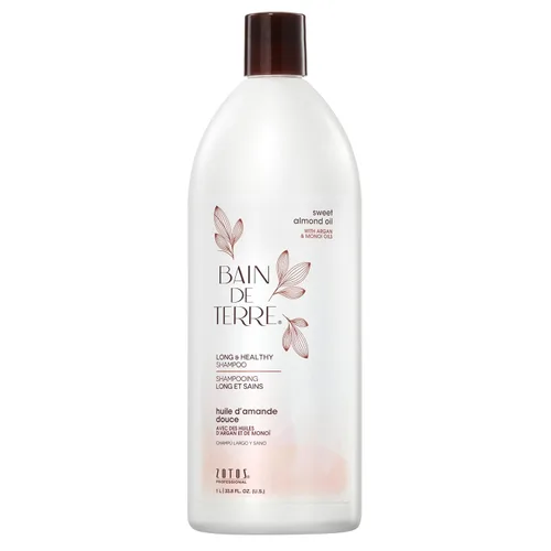 Bain de Terre Champú largo y saludable con aceite de almendras dulces, fuerza y protección para cabello débil y dañado, con aceites de argán y