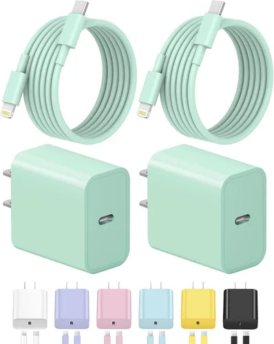 Cargador para iPhone de carga rápida USB C, cargador tipo C, cargadores de iPad con cable de carga C de 6 pies, compatible con iPhone14/14 Pro Verde