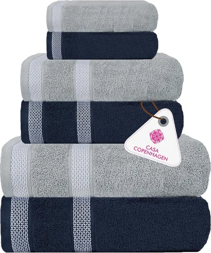Miniatura 79 de CASA COPENHAGEN Juego de 6 toallas de palomitas de maíz, color azul polvoriento, 21.16 oz/m², 2 toallas de baño, 2 toallas de mano y 2 toallas