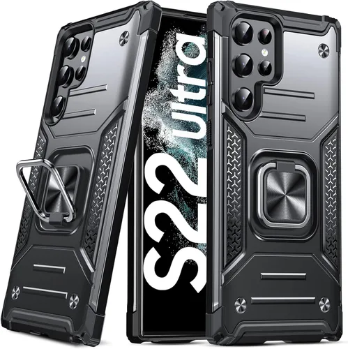 Anqrp Funda para Galaxy S22 Ultra, Funda Protectora de Teléfono de Grado Militar con Soporte Plegable de Anillo de Metal Giratorio [Soporte Montaje