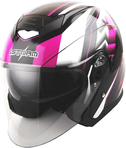 Miniatura 8 de 1Storm Casco de motocicleta abierto para scooter, clásico Knight Bike, lente dual/visera de sol: HJK526