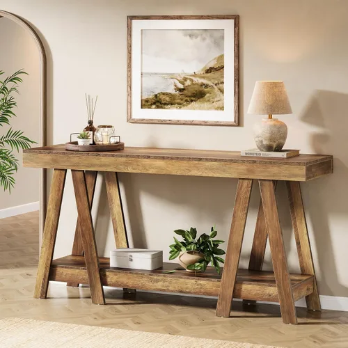 Miniatura 5 de Tribesigns Mesa consola de granja de 70.87 pulgadas, mesa decorativa de entrada de 2 niveles detrás del sofá para sala de estar, entrada, vestíbulo