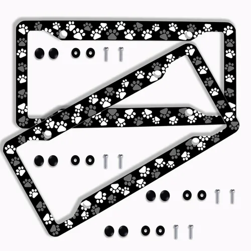 Miniatura 2 de Marco de matrícula de pata de perro, 2 piezas de cubierta de placa de matrícula de metal de aluminio para mascotas, perros, gatos, accesorios