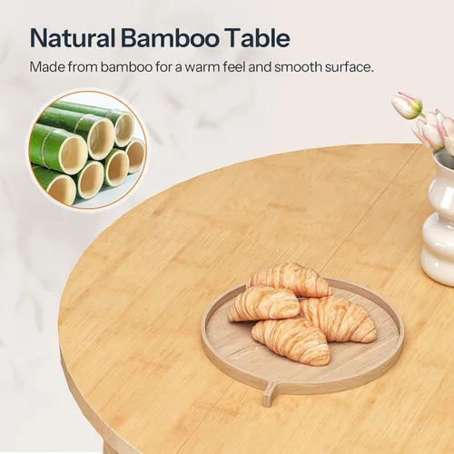 Miniatura 6 de HOOBRO Mesa de comedor de bambú, mesa de comedor redonda para 4, mesa de cocina de 35.4 pulgadas para espacio pequeño, fácil de montar, ahorro
