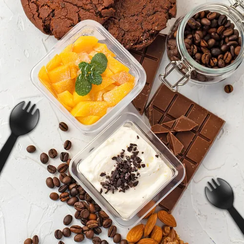 Miniatura 5 de 100 tazas de postre de plástico de 12 onzas con tapas y tenedores, recipientes desechables para cupcakes y tiramisú, cuencos de helado para yogur