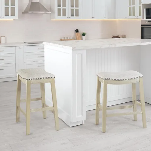 Miniatura 2 de OSP Home Furnishings Metro - Taburete de silla de montar Metro de 24 pulgadas de altura de mostrador con ribete de cabeza de clavo, paquete de 2