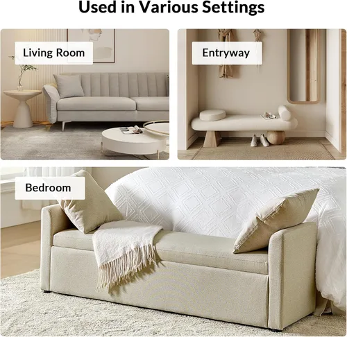 Miniatura 6 de EcoHarbor Otomán de Almacenamiento Moderno para Dormitorio, Banco de Pie de Cama con Cojines Decorativos y Brazos, Taburete Reposapiés para Sala