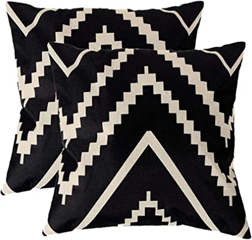 Miniatura 9 de 7COLORROOM Fundas de almohada de estilo geométrico moderno, rayas negras y beige, de lino y algodón, cuadradas, decorativas, para el hogar, 18 x 18