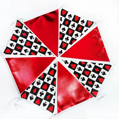 Miniatura 6 de Decoraciones de fiesta de casino de 32 pies, pancarta roja y negra, bandera triangular, banderines de tela para noche de juegos, temática de Las