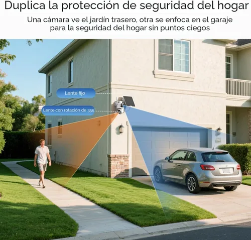 Miniatura 3 de TKENPRO Cámaras de seguridad solar de doble lente inalámbricas para exteriores, video Full HD 2K, visión de 360° Pan/Tilt Cámara de seguridad