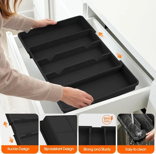 Miniatura 5 de Organizador grande de cubiertos, organizador de cajones de utensilios expandible para cajones de cocina, organizador de cajones de cocina