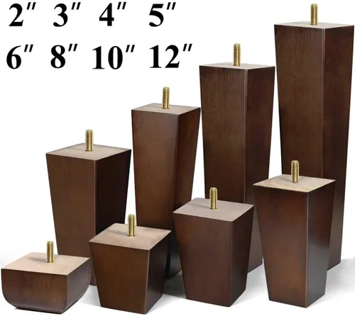 Miniatura 5 de Juego de 4 patas cuadradas para sofá, patas de repuesto de madera de 2 pulgadas para muebles, color marrón oscuro