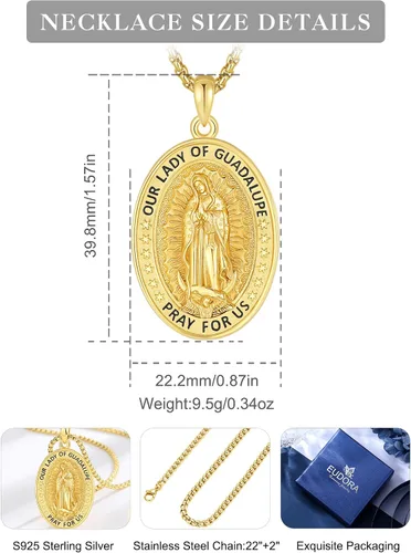 Miniatura 129 de EUDORA Collar de plata de ley 925, San Cristóbal y San Benito, San Miguel, Virgen María, San Judas Tadeo, Cruz de Buen Pastor y Arcángel, Medalla