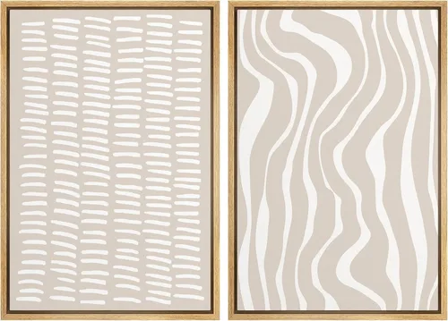 Miniatura 142 de SIGNWIN Lienzo enmarcado para pared, juego de arte de collage de ondas en espiral de mediados de siglo, formas abstractas, acogedor, neutro