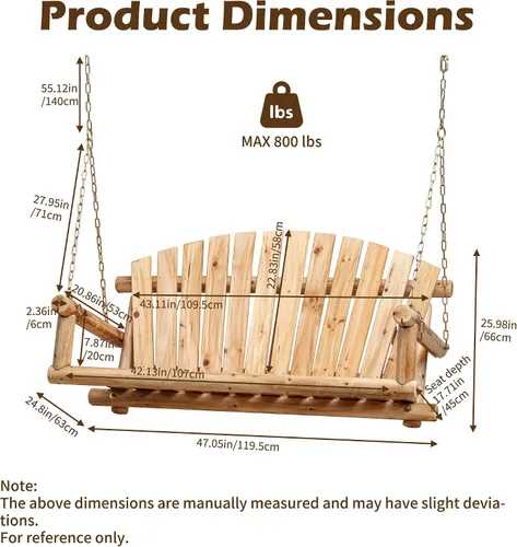 Miniatura 8 de Anraja Juego de columpios para exteriores, columpios de madera para adultos, asiento de porche colgante para patio trasero, patio, parque infantil