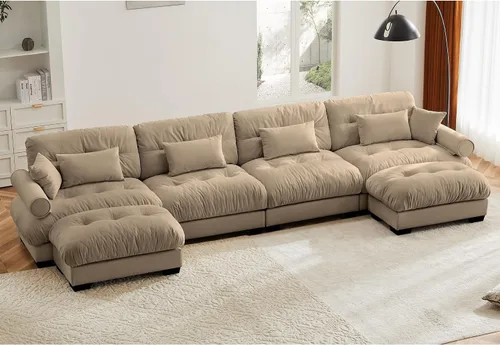 Miniatura 70 de Otomana beige para sofá modular modular, sofá individual, asiento otomano para sofá modular convertible, sofás de terciopelo para sala de estar