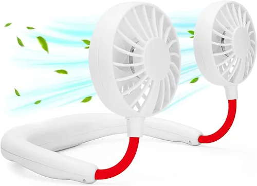Miniatura 7 de RJVW Ventilador de cuello portátil, manos libres, para colgar en el cuello, ventilador deportivo USB recargable (3 velocidades ajustables)