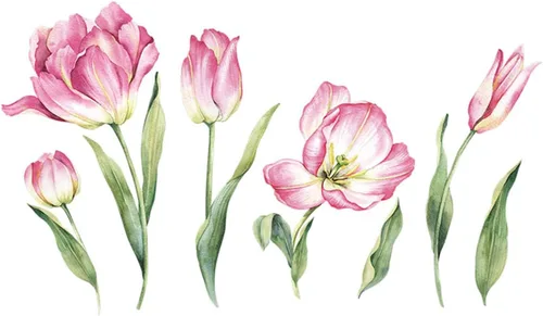 Miniatura 4 de 2 hojas de calcomanías de pared de flores rosas grandes, tulipán, flores, flores, jardín, hojas verdes, plantas, vinilo, bricolaje, decoración