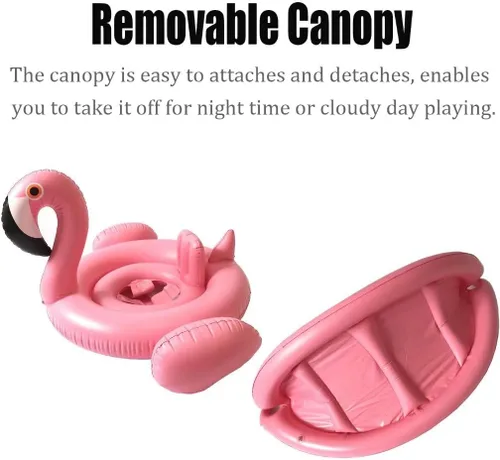 Miniatura 3 de Flotador de natación para bebé con toldo inflable para exteriores, anillo de natación para exteriores, flamenco rosa, niños pequeños de 6 meses a 48