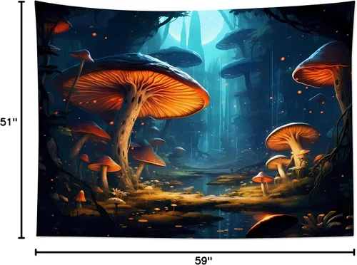 Miniatura 6 de WEENEO Tapiz de pared de bosque de hongos, acuarela, abstracto, hippie, hongos, plantas, tapices de pared, tapiz botánico natural, tapiz para colgar