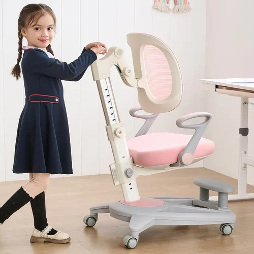Miniatura 10 de Silla de escritorio ergonómica para niños con reposapiés y asiento ajustable en altura, multifuncional para estudio, trabajo y comedor, cojín cómodo