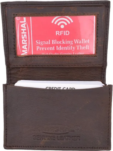 Marshal Tarjetero de cuero RFID extensible para hombres y mujeres Marrón Croco