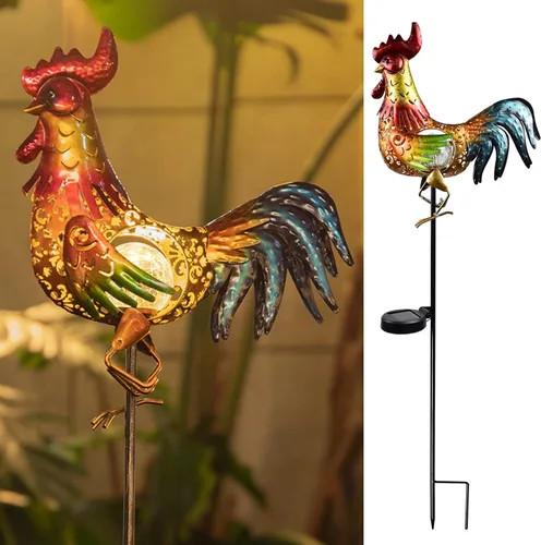 Tryme Luces solares de gallo para exteriores, decoración de jardín, estatua de jardín, regalos para amantes de los pollos, mujeres, madres, arte de