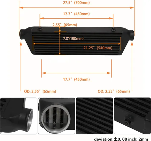 Miniatura 4 de Kit de intercooler de montaje delantero para motores VW Jetta Golf GTI GL/GLI/GLS MK4 1.8T 1.8L 98-05 Motores FMIC Bolt (plisado negro-negro)