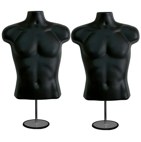 Miniatura 18 de Maniquí masculino de torso con soporte de metal, parte trasera hueca, cuerpo apilable, forma de vestido para exhibición de camisetas, mostrador