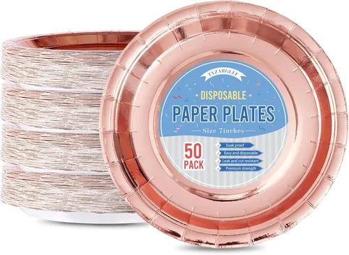 Miniatura 10 de Platos de Papel Desechables Negros, 50 Unidades Platos de Postre para Pastel de 7 Pulgadas a Granel para Suministros de Fiesta, Platos de Fiesta