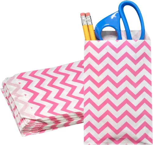 Miniatura 9 de Novel Box - Paquete de 100 bolsas planas de mercancía con estampado de cheurón azul de 4 x 6 pulgadas, elegante bolsa para regalos de cumpleaños