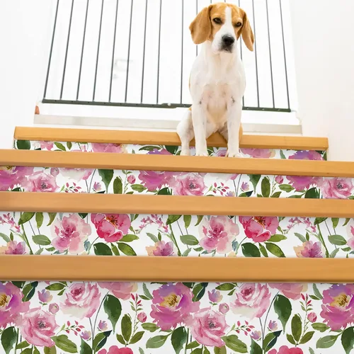 Miniatura 8 de VEELIKE Papel tapiz floral de peonías rosas para despegar y pegar, 17.7 x 354 pulgadas, papel de pared de peonías vintage, autoadhesivo, extraíble