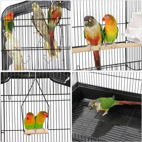 Miniatura 8 de Yaheetech Jaula para pájaros de 64 pulgadas, jaula para periquitos con bandeja deslizante, comederos, soporte enrollable desmontable, jaulas