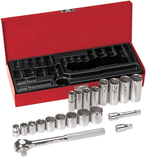Miniatura 10 de Klein Tools 65504 Juego de llaves de vaso de 3/8 pulgadas, con enchufes de 12 puntos y 6 puntos, y bujías, 2 extensiones, trinquete, estuche, 12