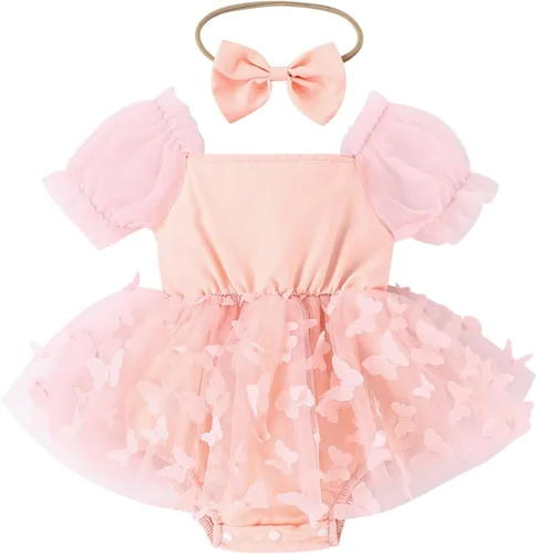 Newborn Baby Girl 1st Birthday Outfit Floral Lace Tulle Romper Tutu Dress Headband Infant Princess Summer Clothes