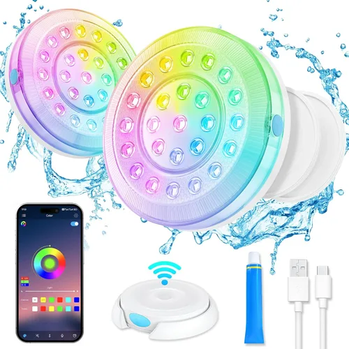 Miniatura 9 de Homly - Luces para piscina LED recargables sumergibles con control inalámbrico por APP, luces LED inteligentes subacuáticas impermeables