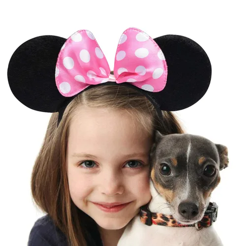 Miniatura 6 de CrushJoy-US 20 piezas de orejas de Mickey y Minnie Mouse, color sólido negro y lazo rosado, diadema para niños y niñas (rosado y negro)
