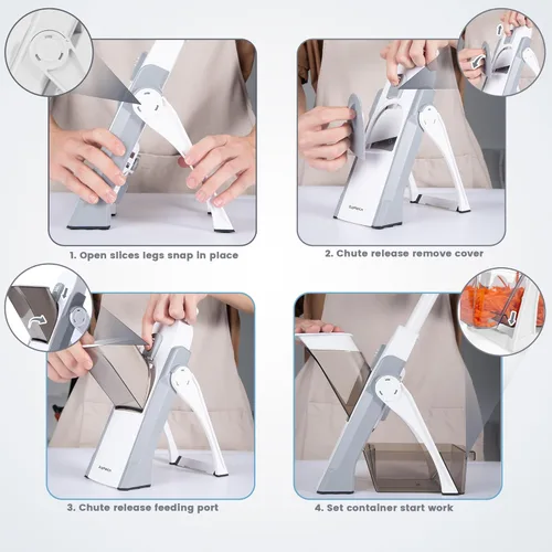 Miniatura 5 de SupMaKin rebanador de mandolina seguro para cocina, cortador de verduras y papas en forma de chips, grosor ajustable manual, artefacto de corte