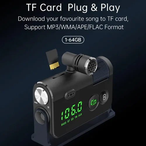 Miniatura 5 de Transmisor Bluetooth Fm, 2 micrófonos y QC3.0 + Tipo-C PD 18W HiFi Bass, adaptador Bluetooth para automóvil compatible con llamadas manos libres