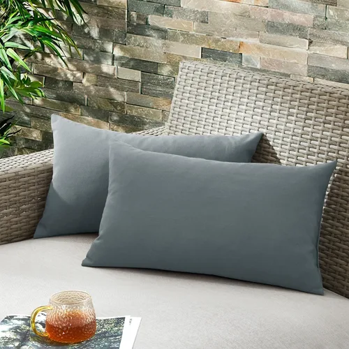 Miniatura 8 de puredown® Juego de 2 almohadas decorativas impermeables para exteriores, relleno de plumas y plumón, para sofá, banco de jardín, 12 x 20 pulgadas
