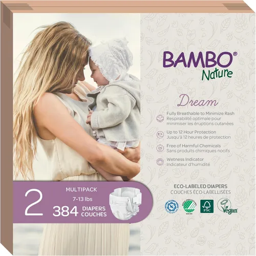 Miniatura 29 de Bambo Nature Pañales hipoalergénicos Dream Baby, pañales sostenibles con etiqueta ecológica de primera calidad, protección mejorada contra fugas