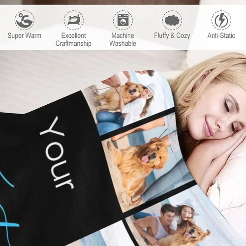 Miniatura 2 de Manta personalizada con texto y 14 fotos, manta familiar de Navidad personalizada para cumpleaños, San Valentín, regalos conmemorativos hecha