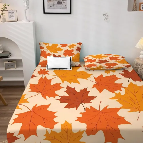 Miniatura 3 de Juego de sábanas de hojas de otoño tamaño King, sábanas de microfibra suave, bolsillo profundo, sábanas y fundas de almohada estampadas sin arrugas