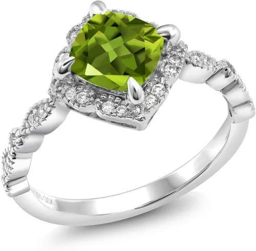 Miniatura 30 de Gem Stone King Anillo de compromiso solitario de moissanita blanca con piedra natal de corte cojín de 0.276 in para mujer, plata de ley 925