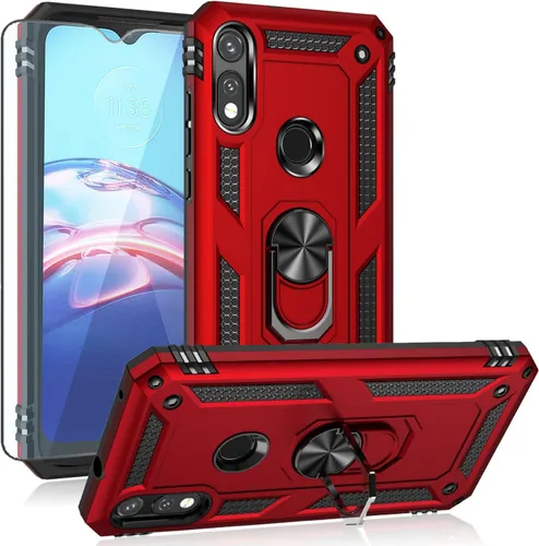 Funda compatible con Moto E 2020, con protector de pantalla HD, [grado militar], soporte para automóvil, soporte híbrido de policarbonato duro, TPU