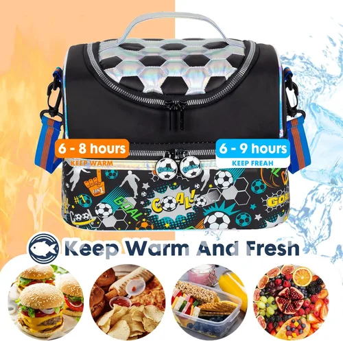 Miniatura 6 de Bolsa de almuerzo aislada de doble piso para niños, bolsa de comida grande para el regreso a la escuela, para niños, niñas, hombres y mujeres