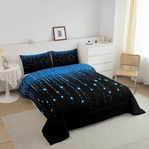 Miniatura 2 de Feelyou - Juego de edredón abstracto ombre, color azul y negro, juego de cama para adolescentes, para niños, mujeres y jóvenes, juego de edredón