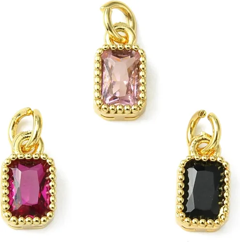 Miniatura 18 de Ipotkitt - 20 piezas de dijes de cobre con circonita cúbica micropavé en forma de flor con anillo de salto, dijes con forma de planta y flor